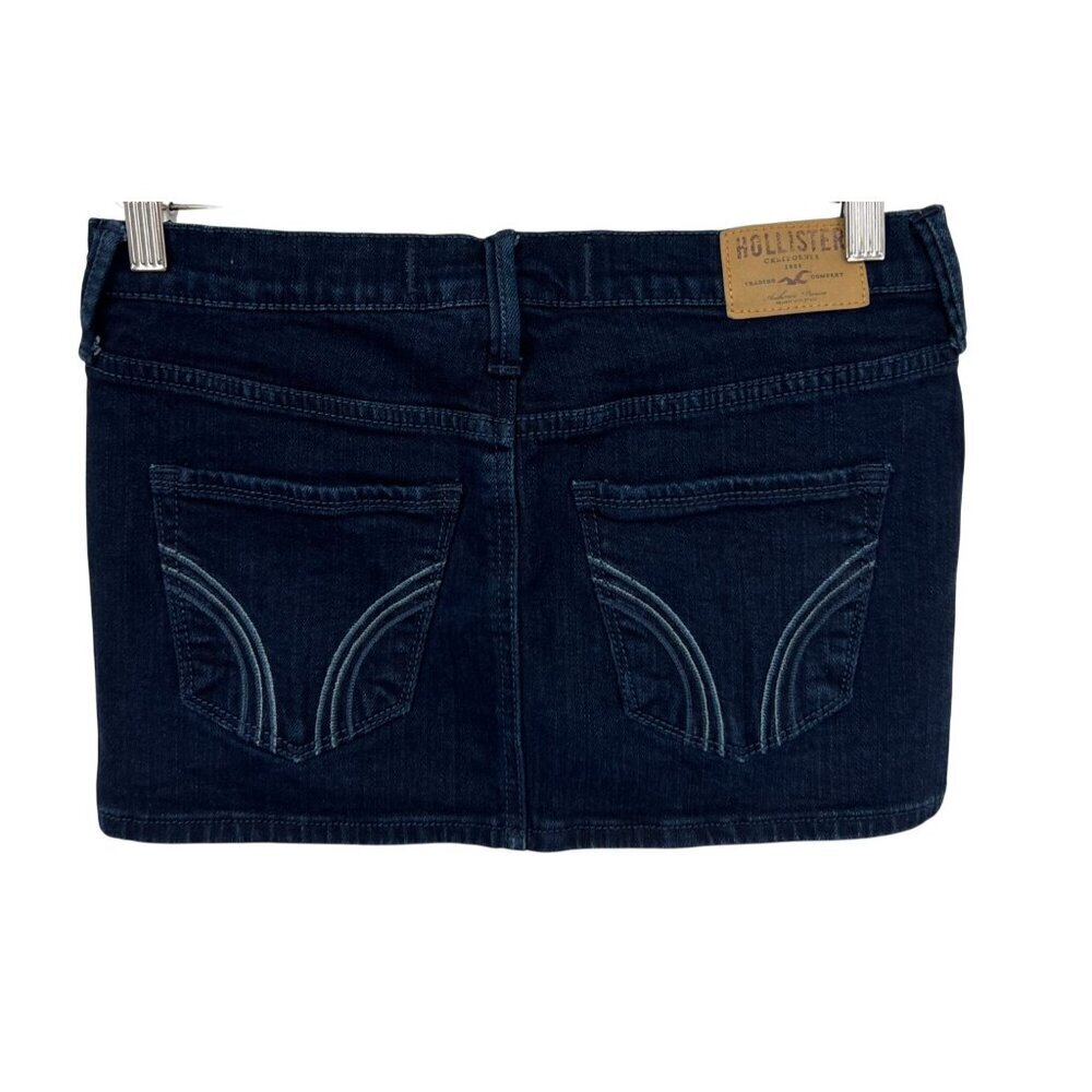 Hollister Women Dark Denim Jean Mini Skirt W25 Raw Hem Stretch Cotton Size 1 - Picture 5 of 7